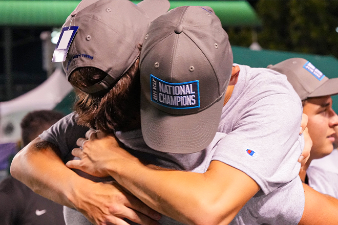 Men's Tennis Hugging Celebration