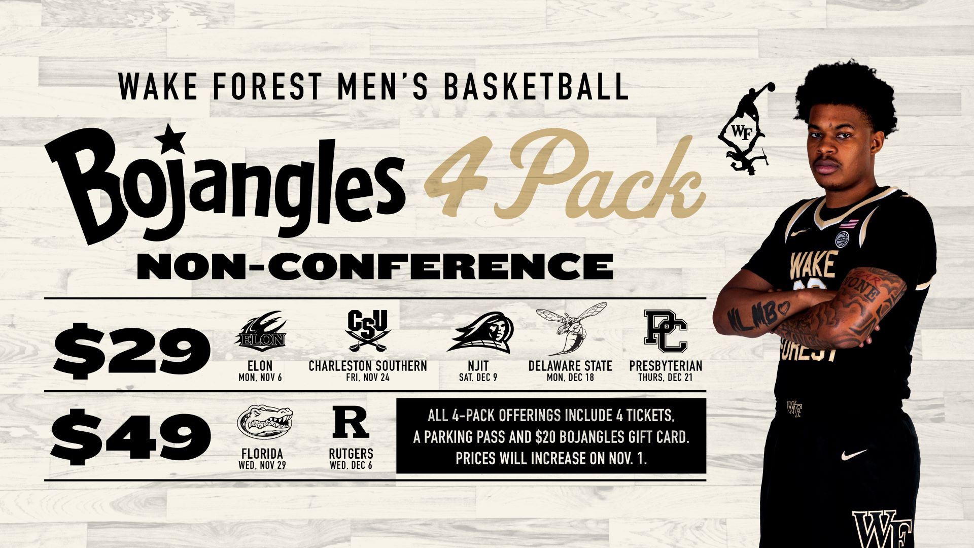 Wake Forest men's basketball non-conference Bojangles 4-Pack - 