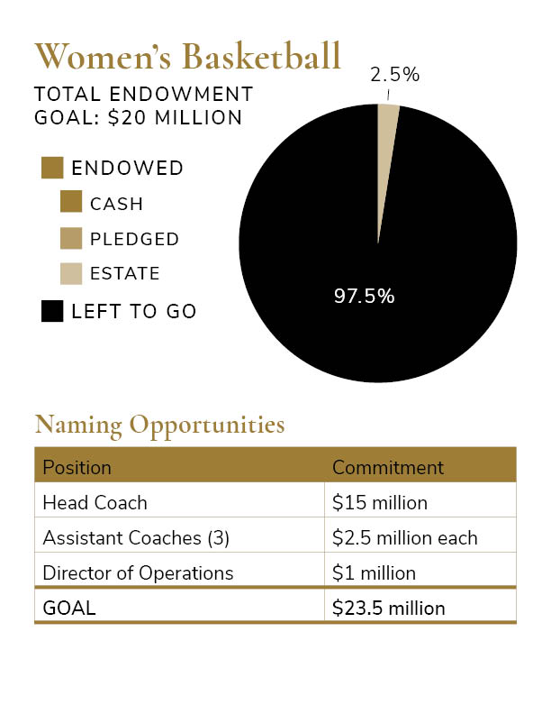 Total Endowment Goal Pie Charts - Women's Basketball $20 million