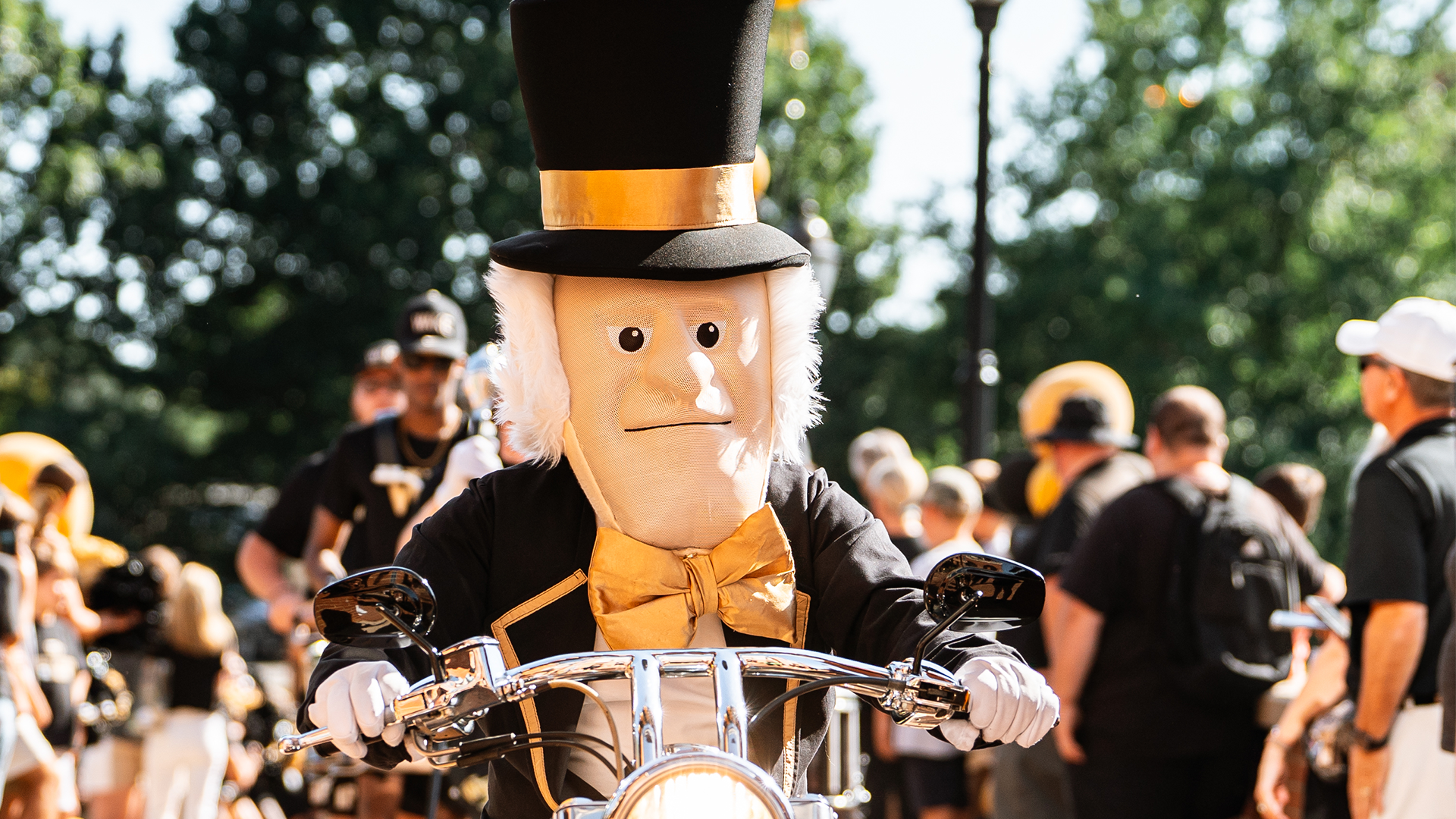 The Demon Deacon on his motorcycle