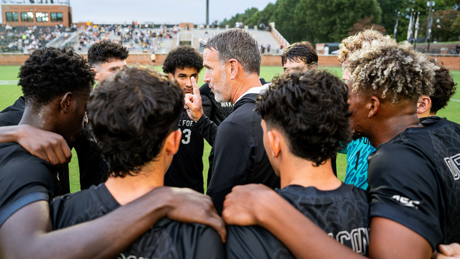 Wake Forest men's soccer team huddle