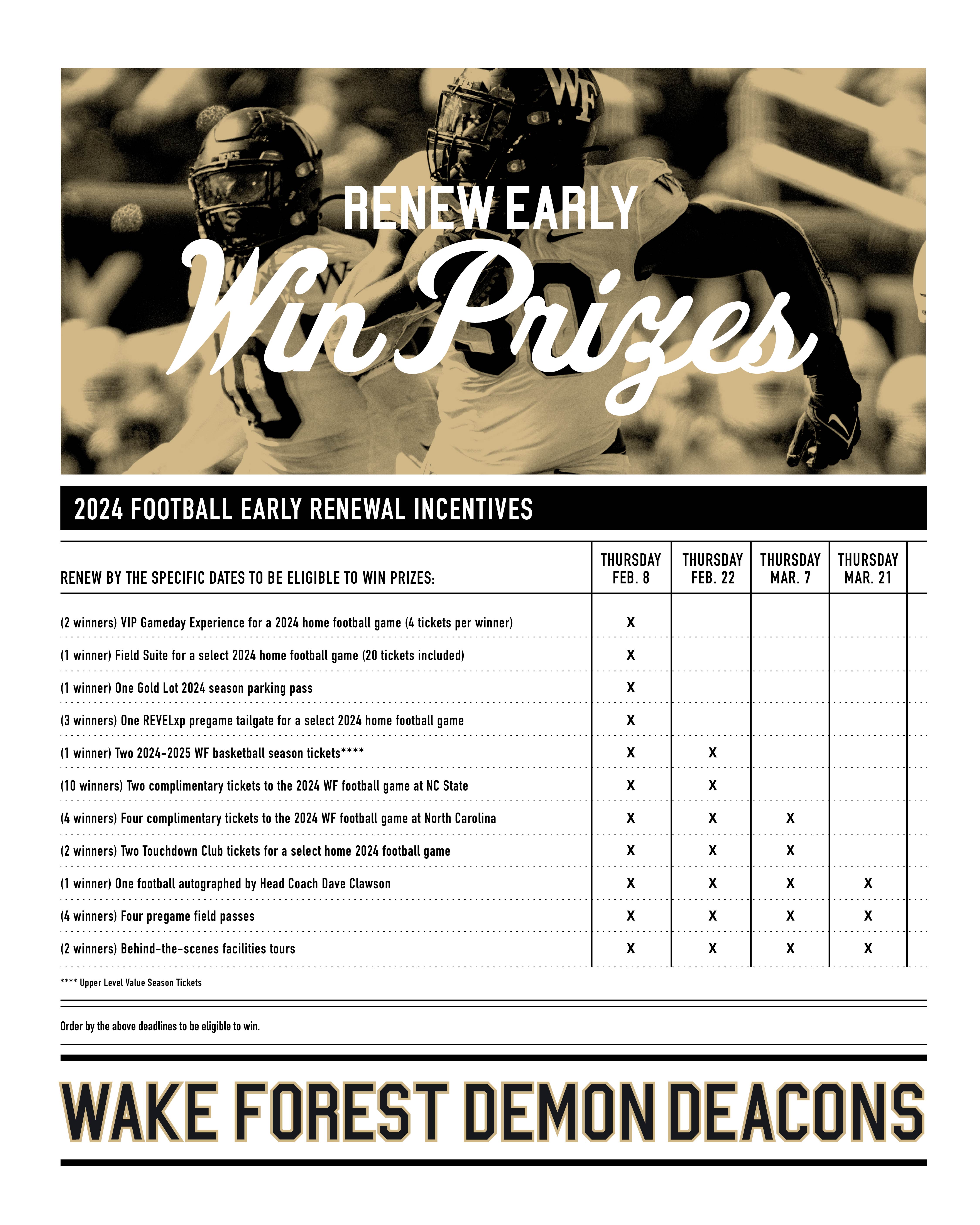 Renew Early, Win Prizes - 2024 Football Early Renewal Incentives