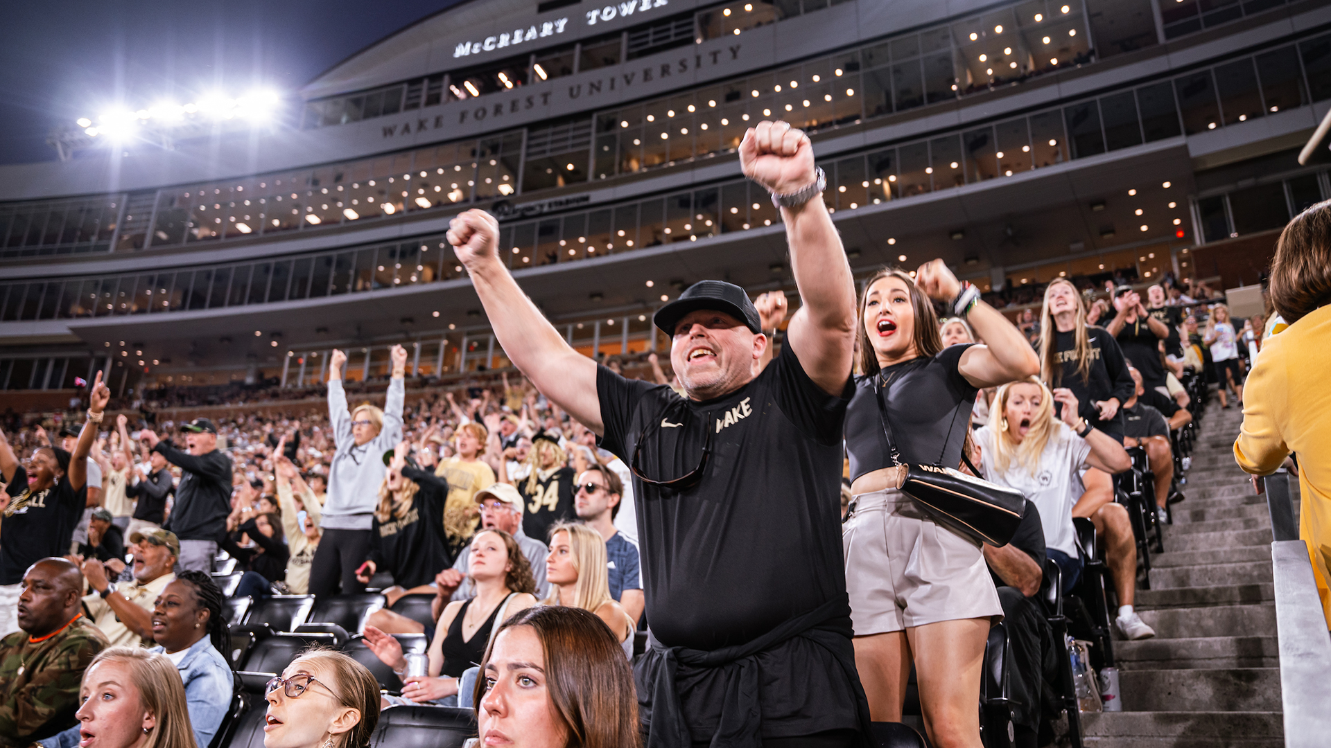 Wake Forest fans cheering at football game