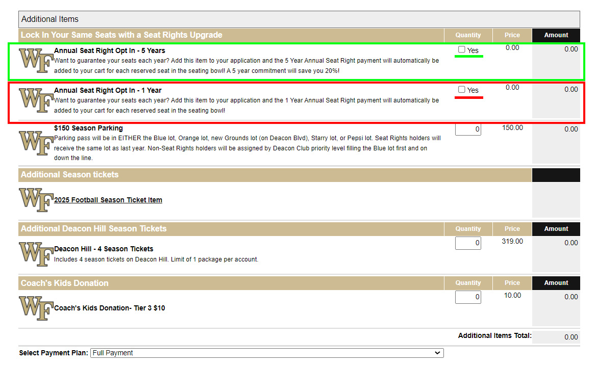 Screenshot of Additional Items on Renewal Application