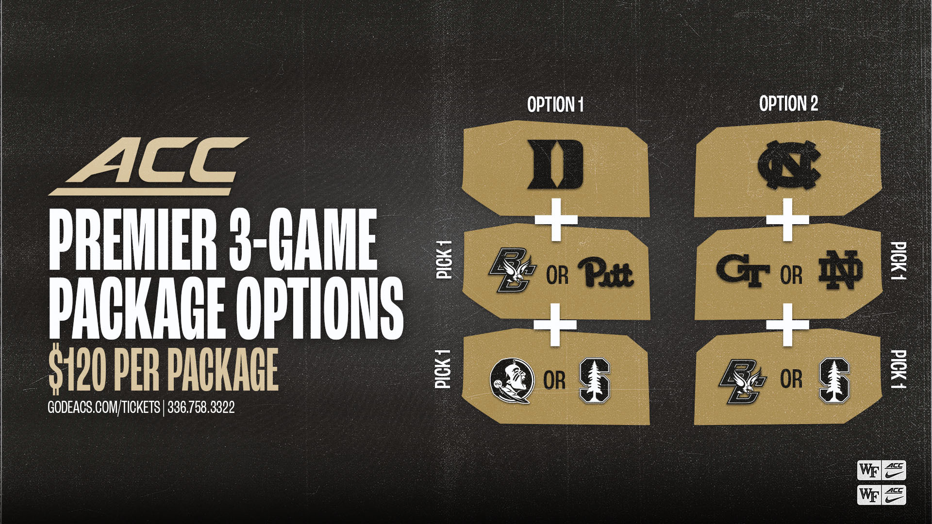 ACC Premier 3-Game Package Options - $120 per package