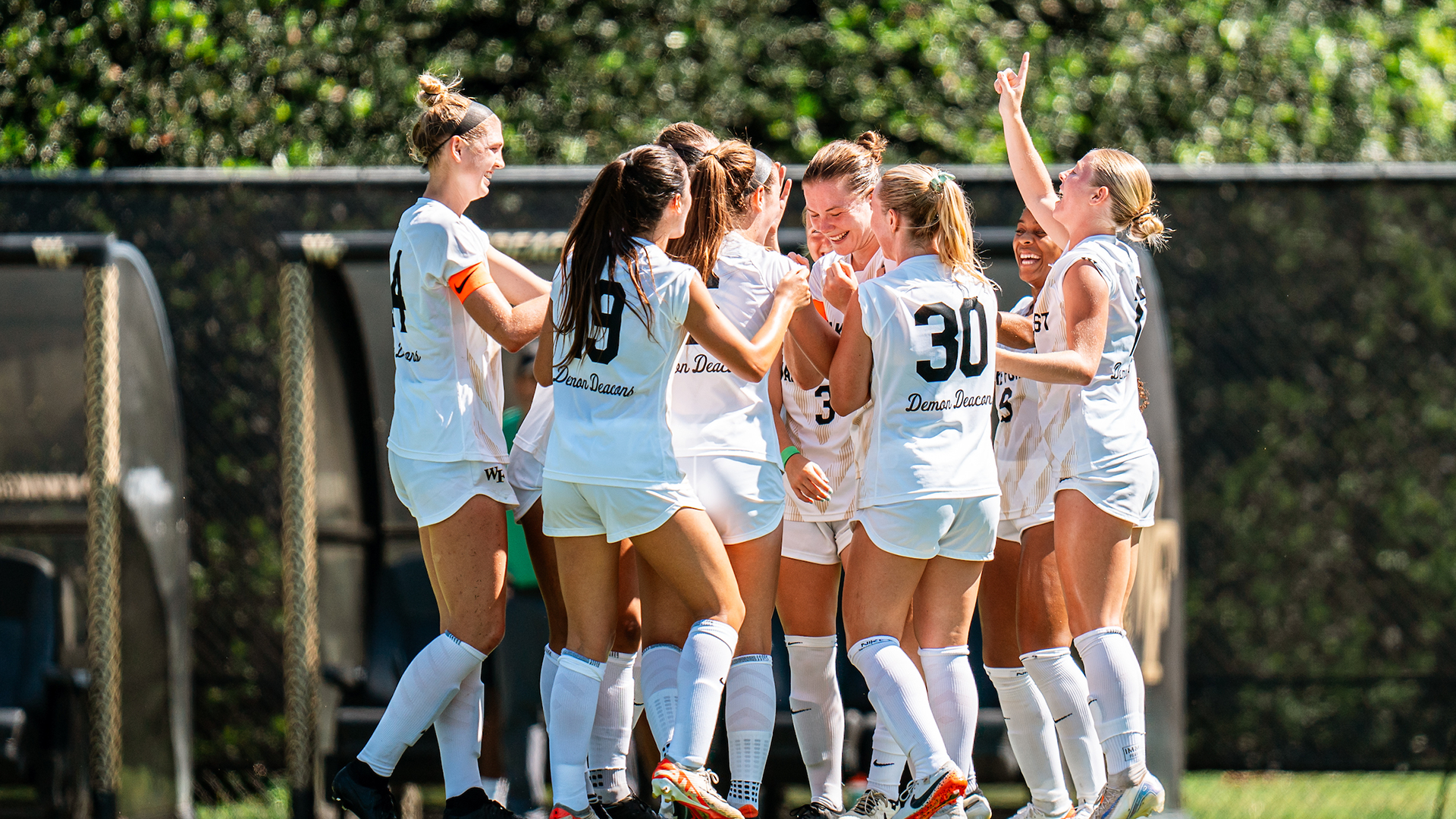 Wake Forest women's soccer team huddle